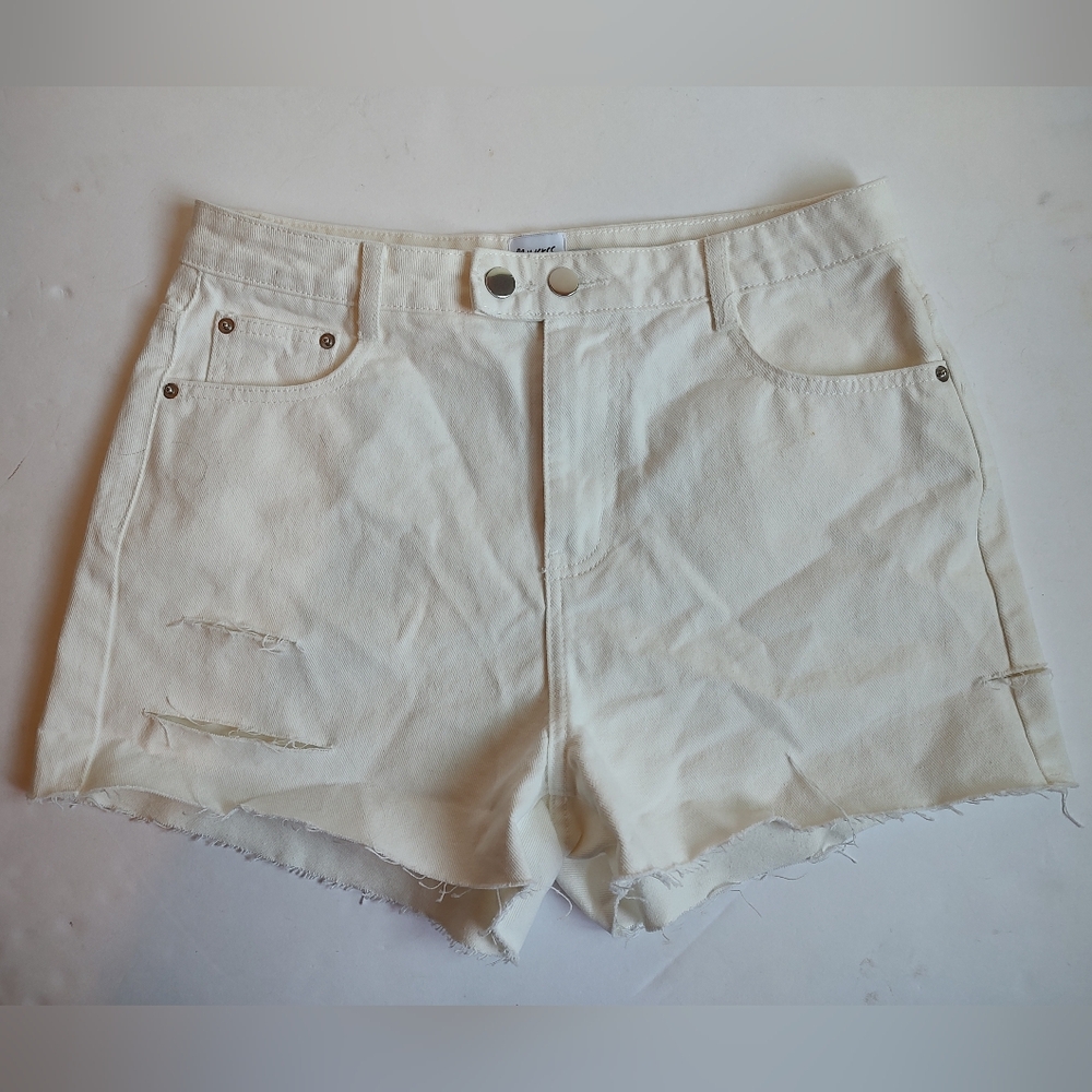 Princess Polly Esterella Denim Shorts Raw Hem Distressed White Short Women's 8